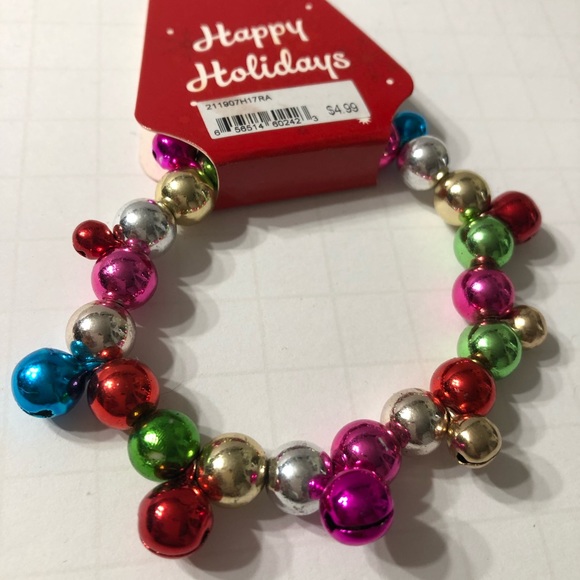 Happy Holidays bracelets bangles bells multi color silver set of 2 new sets jewe - Picture 5 of 10